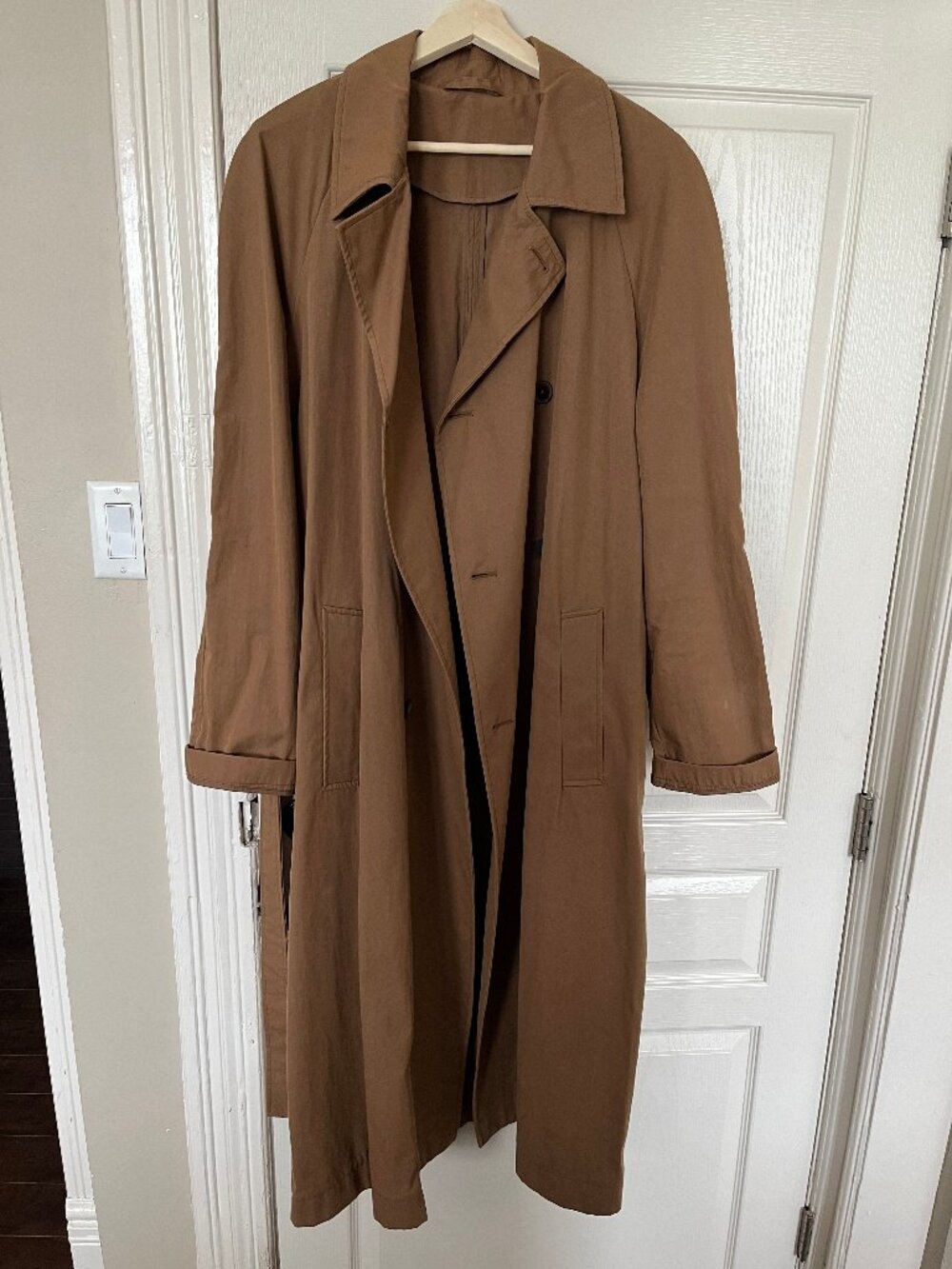 Zara men's trench coat -- double-breasted, belted -- size L/XL